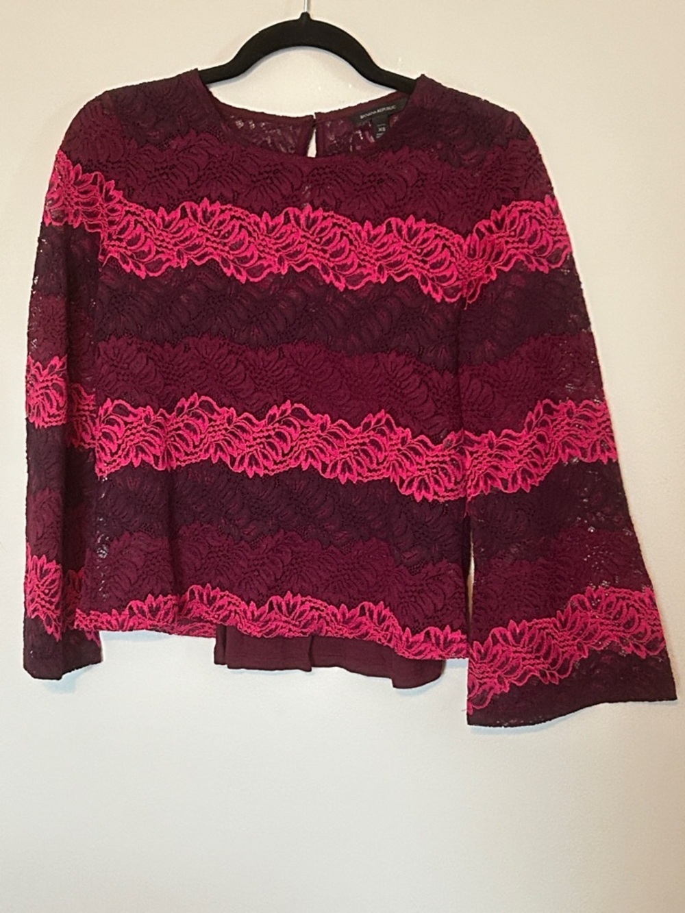 Banana Republic Burgundy Lace Blouse with Hot Pink Trim